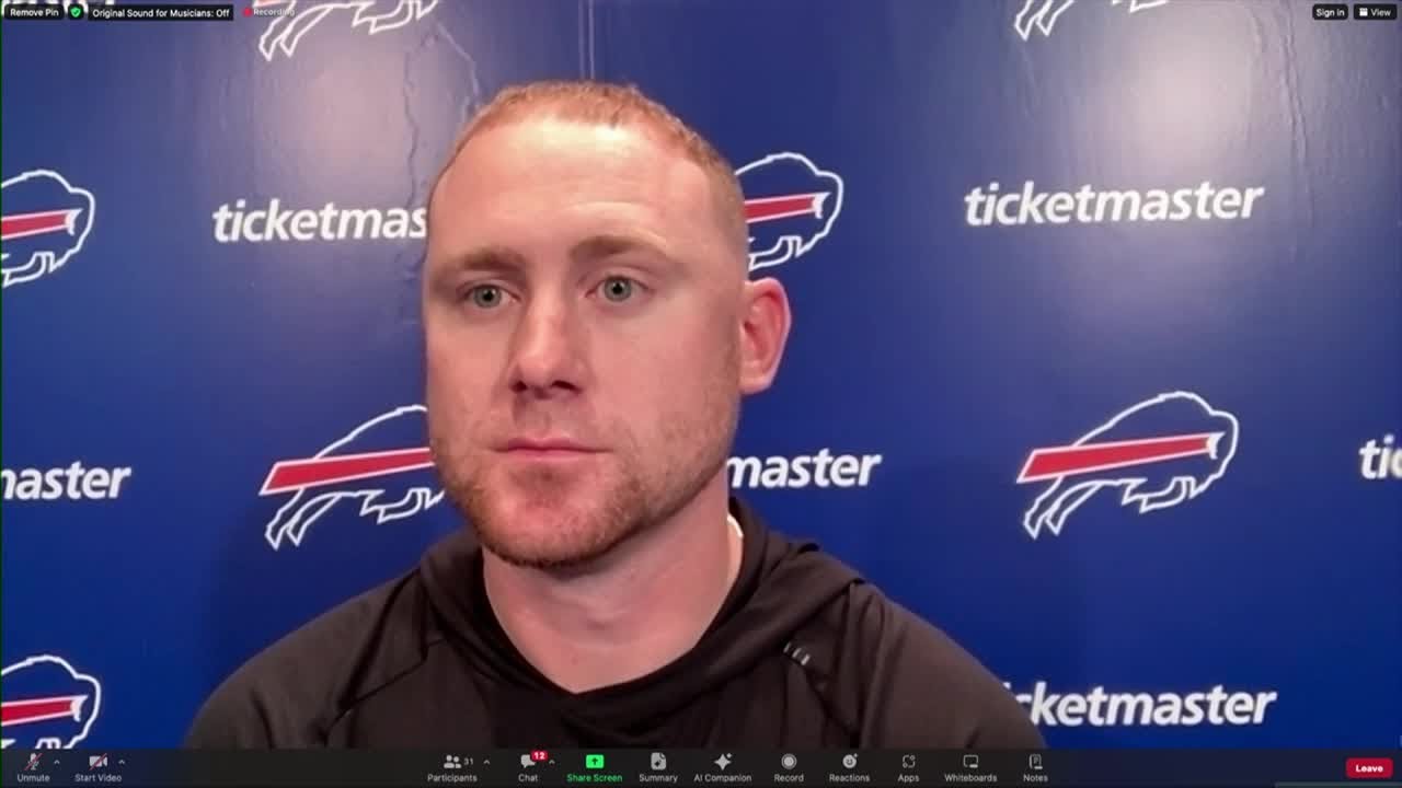 Buffalo Bills interim offensive coordinator Joe Brady speaks after win against the Chiefs