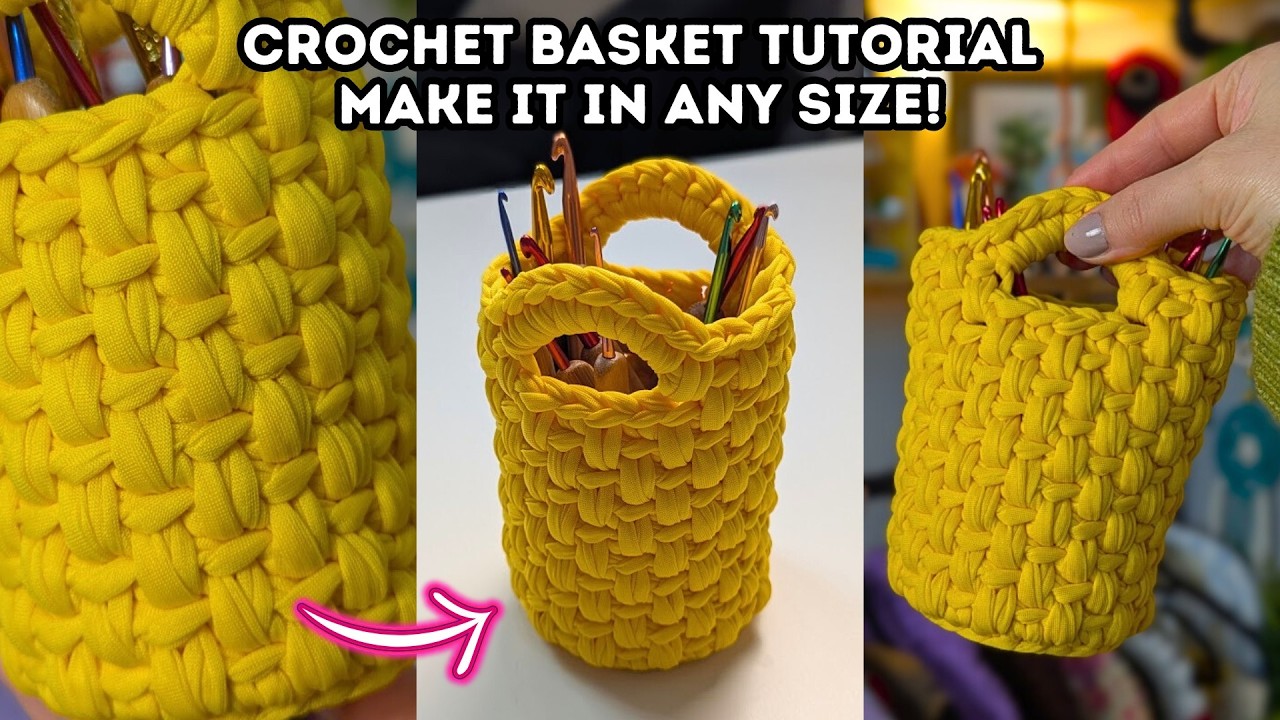 Easy Crochet T-Shirt Yarn Basket Pattern - Make it in any size! Easy Crochet Tutorial