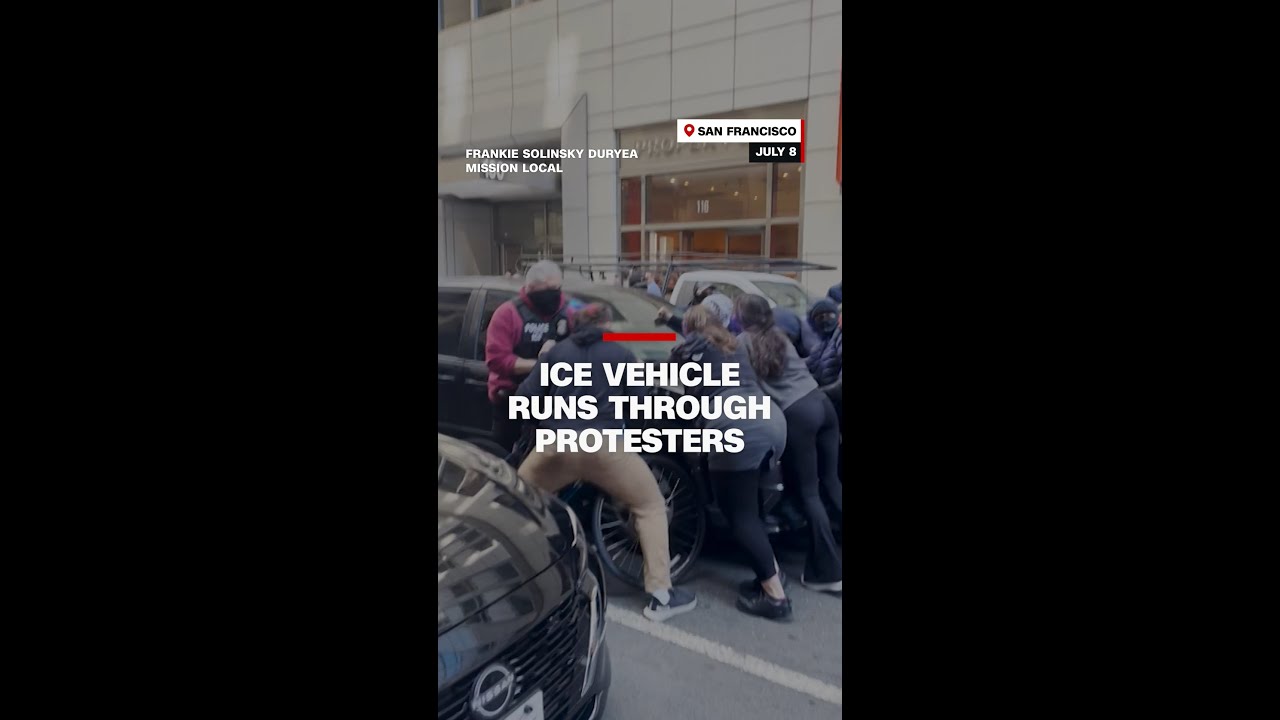 ICE vehicle runs through protesters