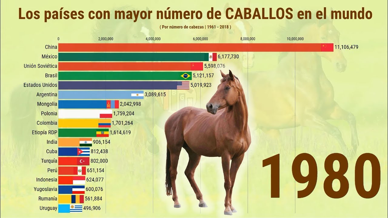 Los países con mayor número de CABALLOS en el MUNDO