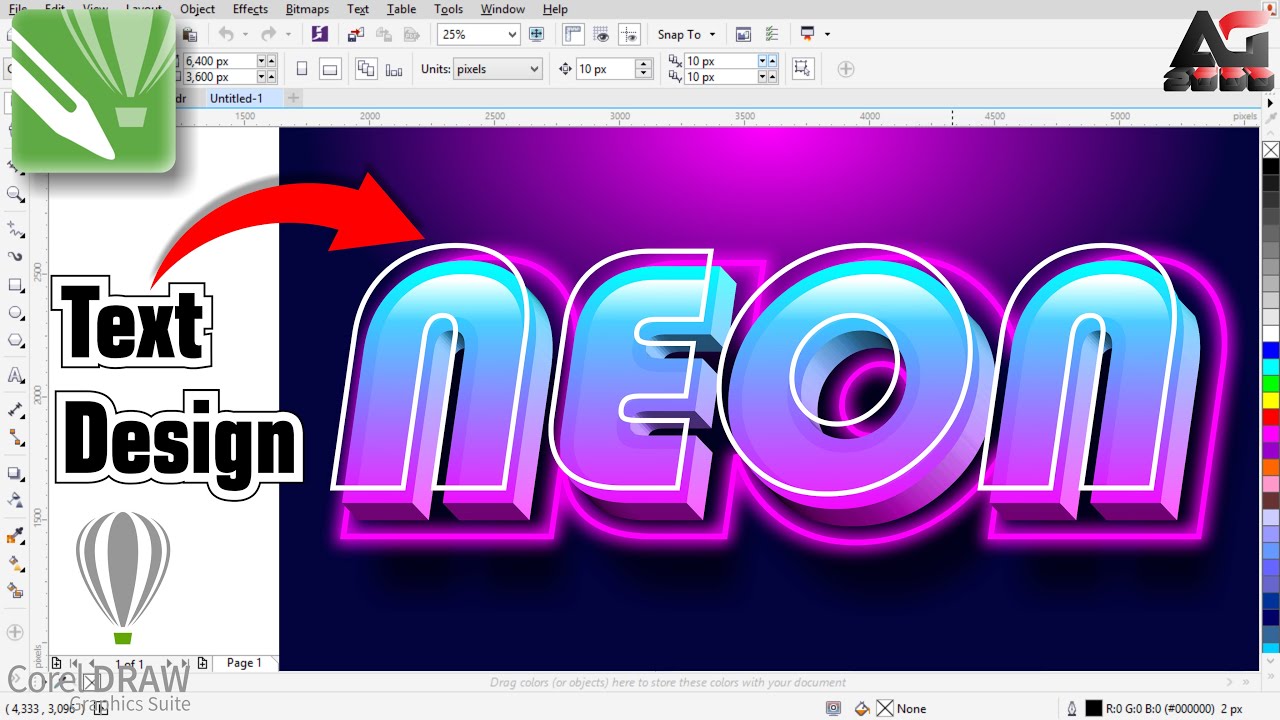3D Neon Text Design in CorelDraw | Corel Draw Tutorial