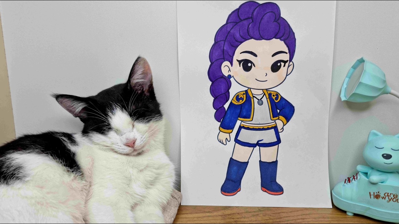 Golden Huntrix Rumi 💜✨ | Cozy Character Art Moment with My Cat 🐱 Soft Creative Aesthetic