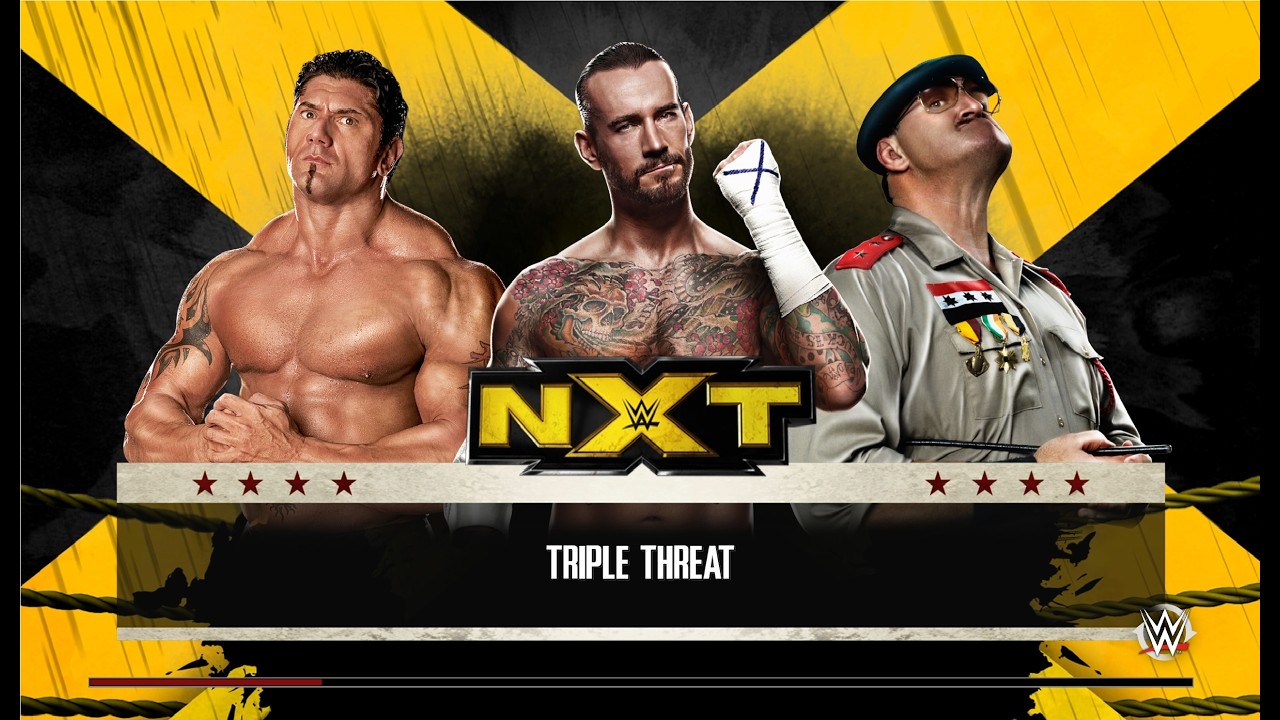 WWE 2k15 Triple Threat (интернациональный пояс) CM Punk 11-12 - Batista 03 - SGT. Slaughter