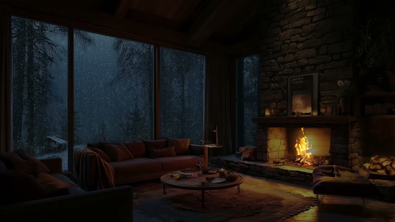 Relaxing Fireplace and Rain Sounds for Deep Sleep 🔥 Calm Evening Ambience, No Stress Night