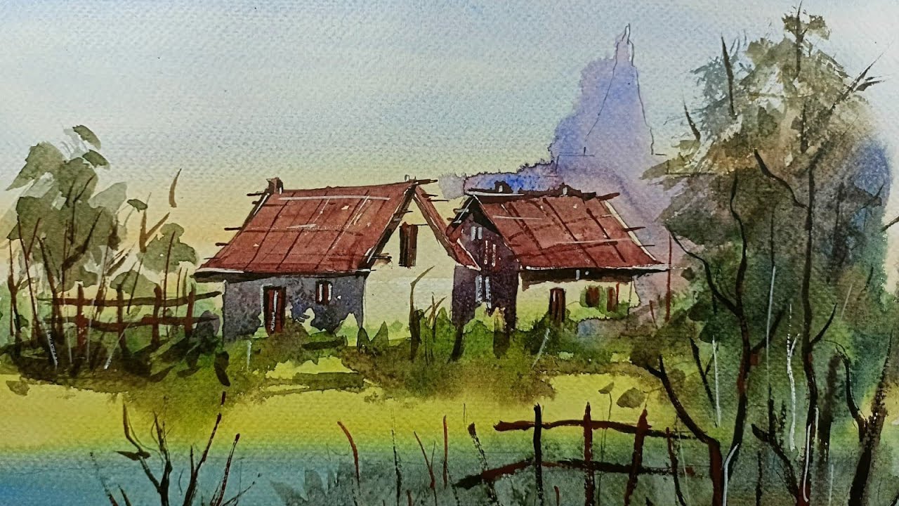 Watercolor Landscape Painting Easy ||  Plein Air Landscape ||