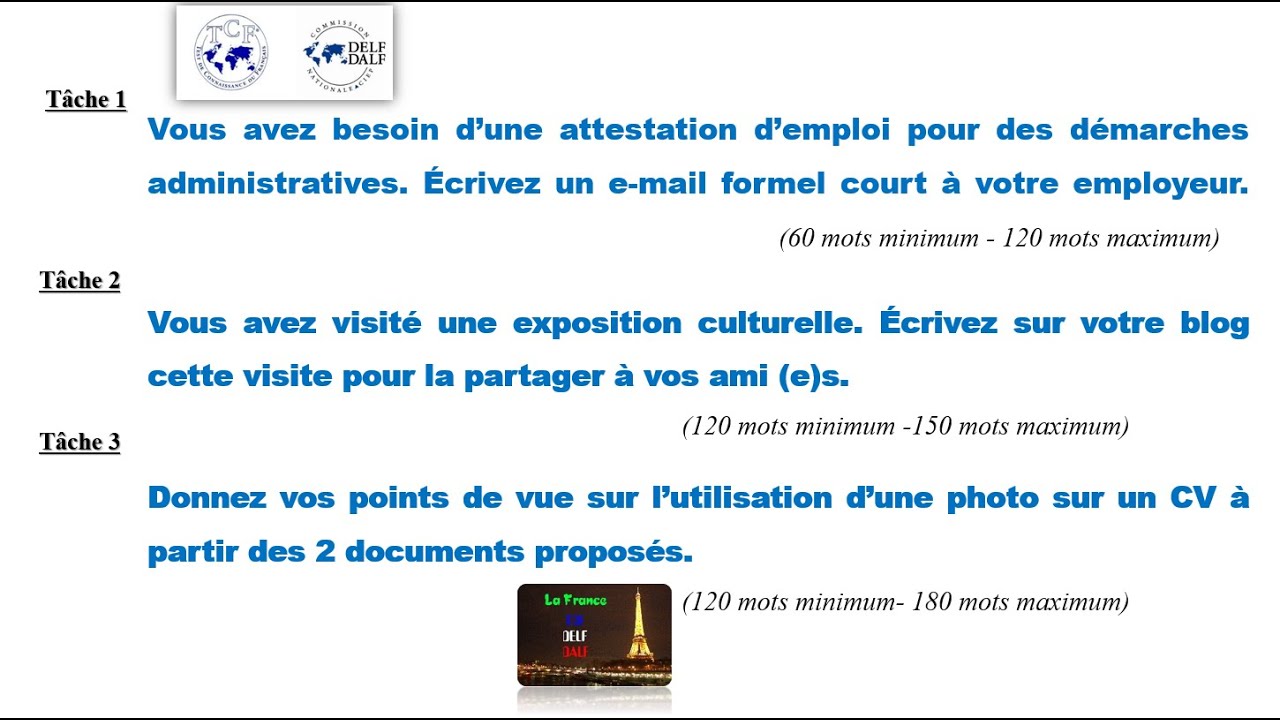 TCF *** l’EXPRESSION ÉCRITE avec l’exemple et les rédactions corrigées (Tâche 1 -2- 3) * Dossier 27