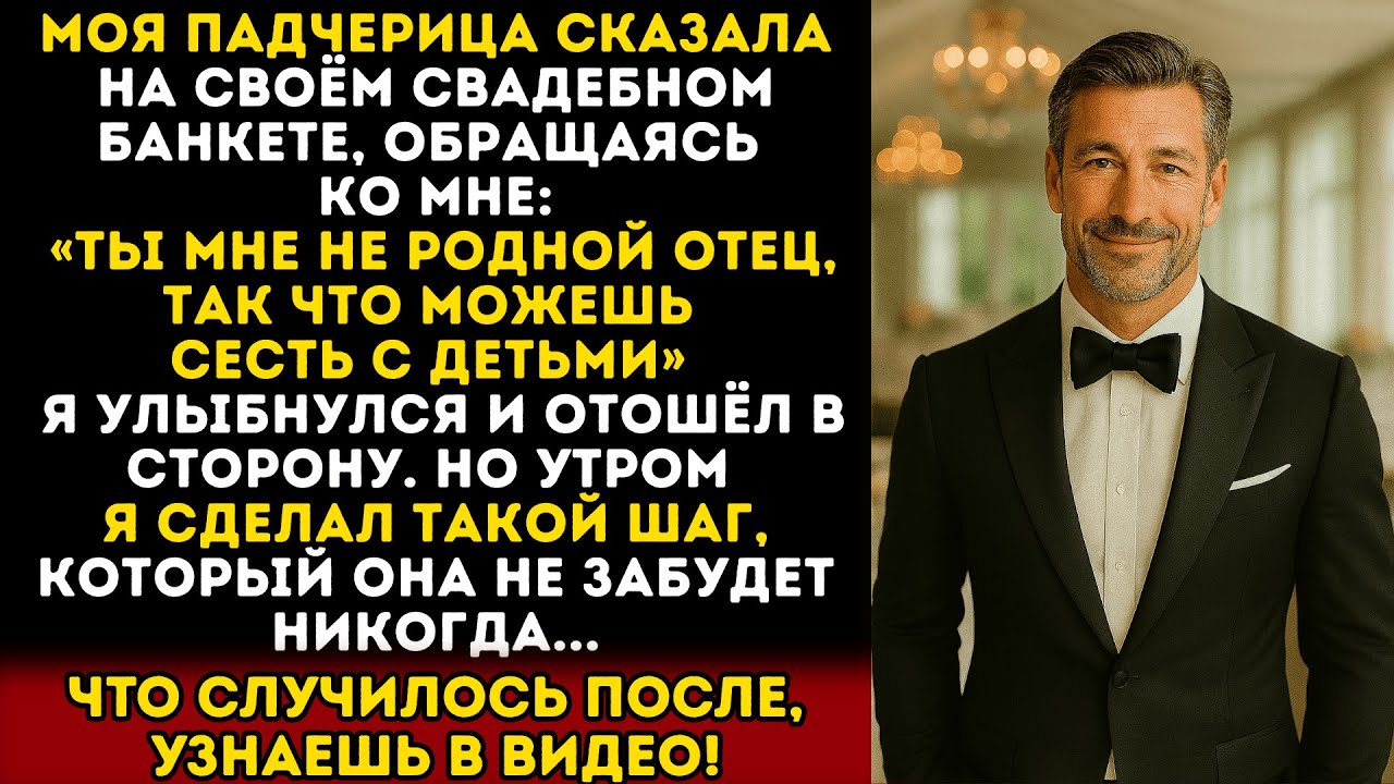 Моя падчерица публично унизила меня на свадьбе и отправила за детский стол. Тогда я решил…