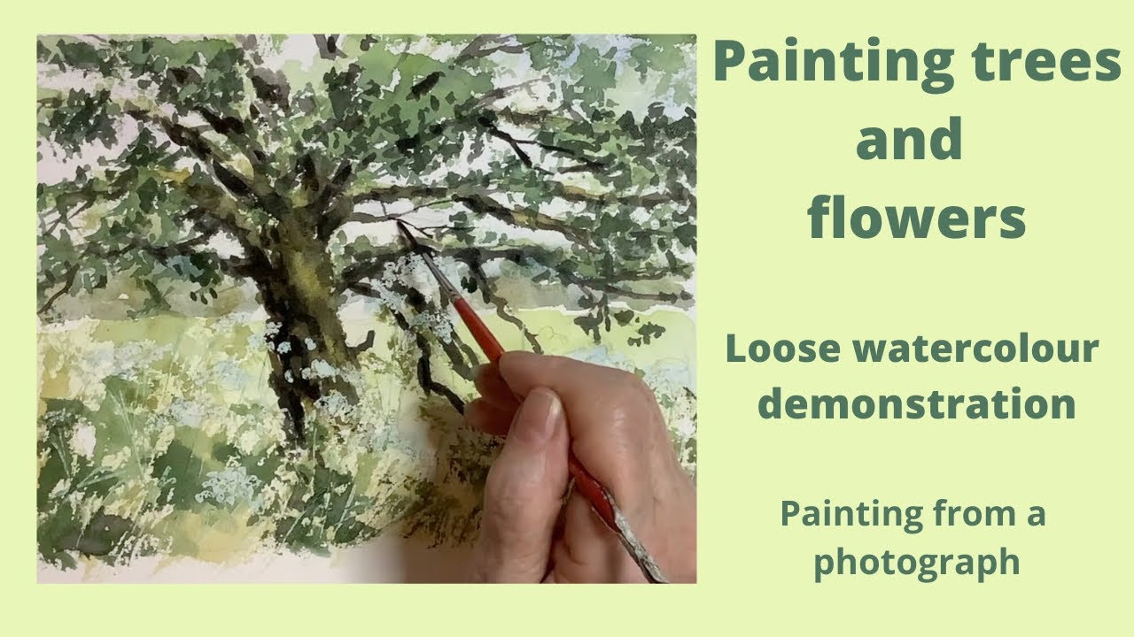 Painting trees and flowers: A loose watercolour demonstration painting from a photograph.
