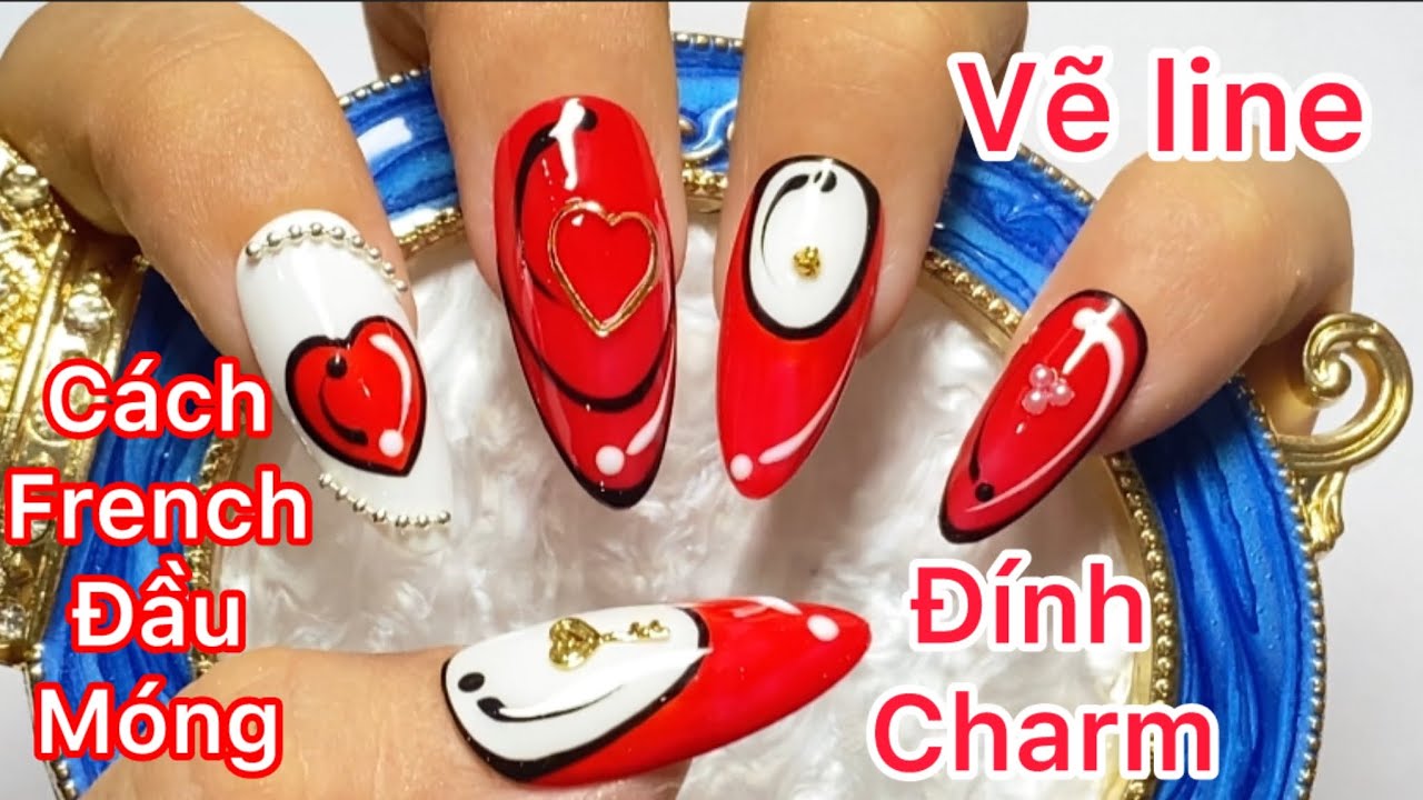 Cách French đầu móng nhanh gọn lẹ -đính charm - vẽ line
