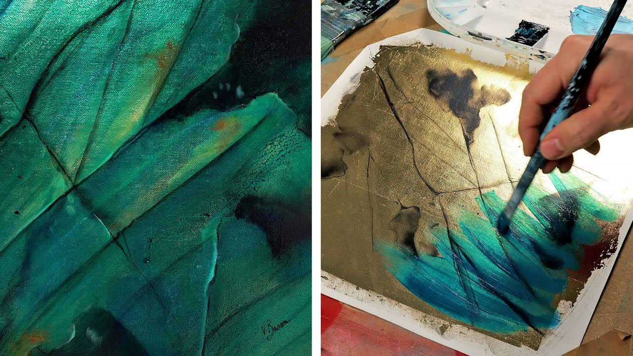 ACRYLIC PAINT on GOLD LEAF | Labradorite abstract Art Demo