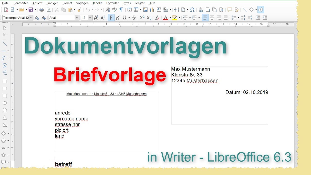 Dokumentvorlagen - in Writer, LibreOffice 6.3 (German/Deutsch)