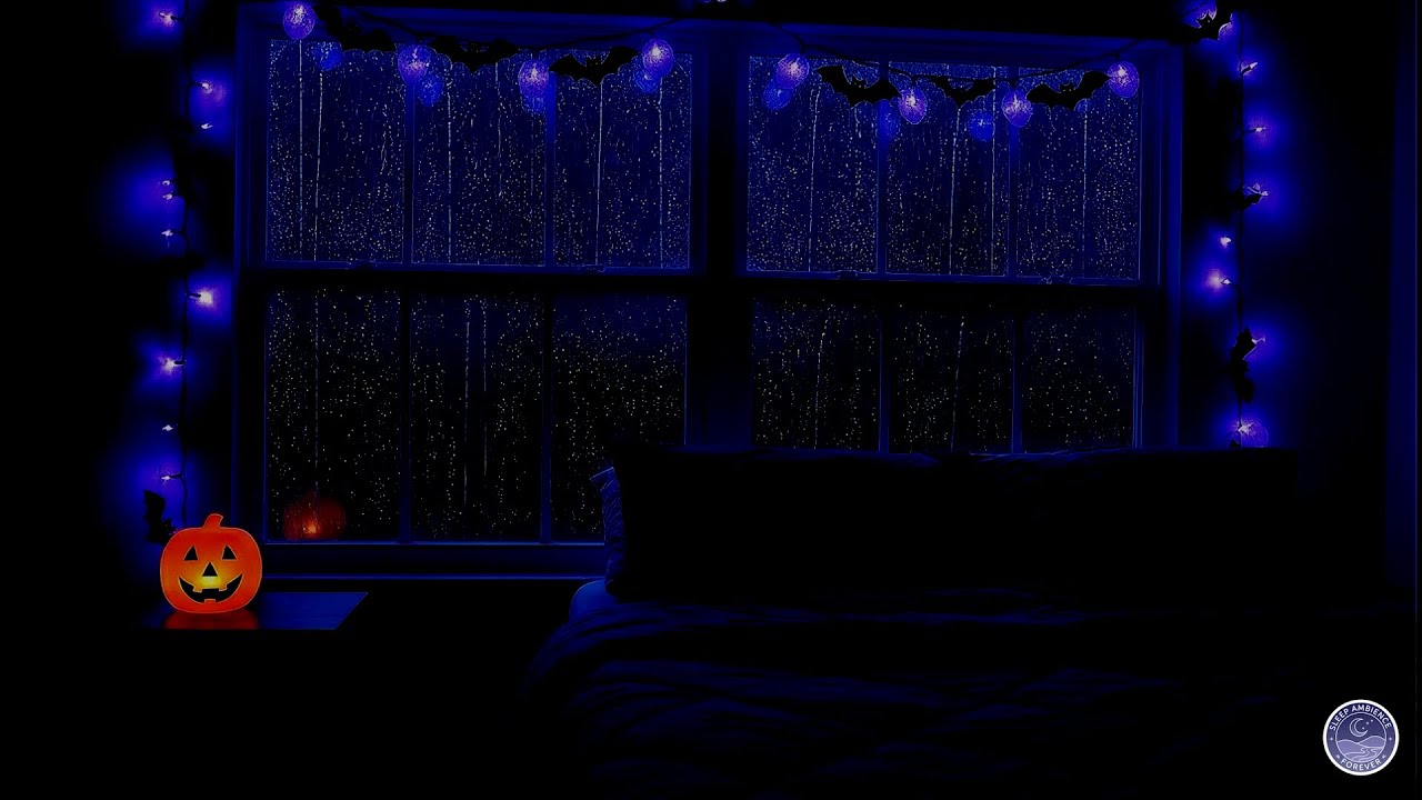 Cozy Bedroom Rain Ambience | Spooky Blue Lights & Window Rain Sound for Deep Sleep