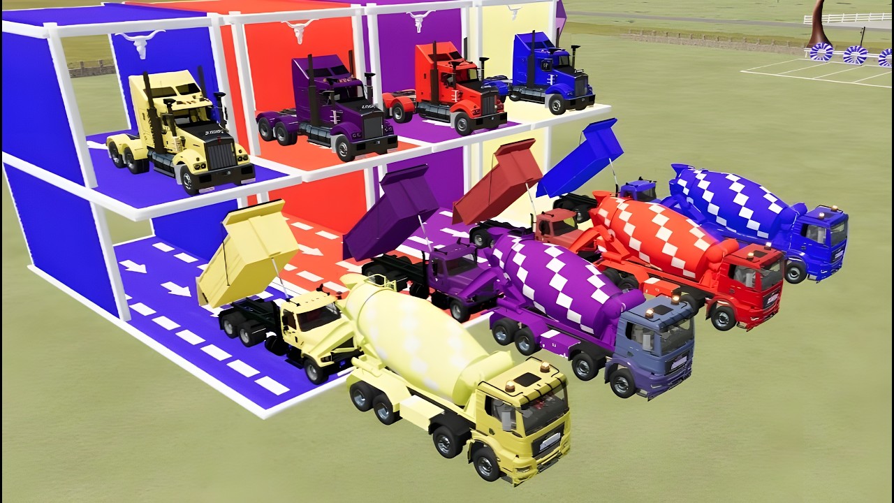 Garage with Colors - ALL MIXER TRUCK WITH DOUBLE FLATBED TRAILER TRUCK, VOLVO, mack #270