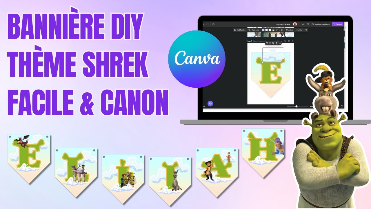 Je crée une bannière personnalisée pour un anniversaire sur le thème Shrek 🎉 (DIY Canva facile)