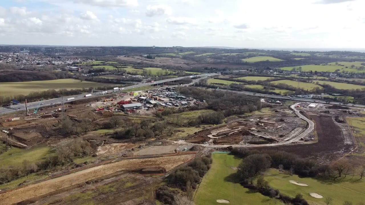 M25 Jct 28 intersection with A12 road improvement works.Part1 DroneyTony March and August 2023