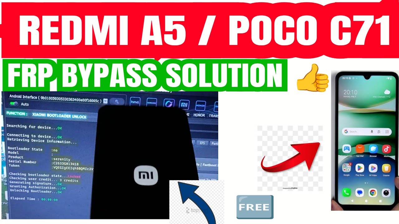 Redmi A5 / Poco C71 Frp Bypass Solution // Port Note Work // New Method Free Tool 🔥 Only 1 Click 🆓