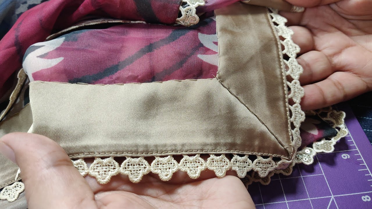 Silk dupatta  pr shamooz silk ki fashion Patti silai krna || invisible lace #dressingmania