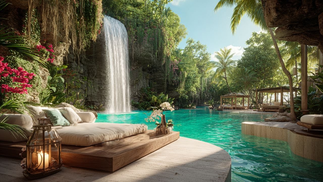 Tropical Waterfall Lagoon Hideaway 💧🕊️ | Forest Birdsong for Deep Focus & Calm