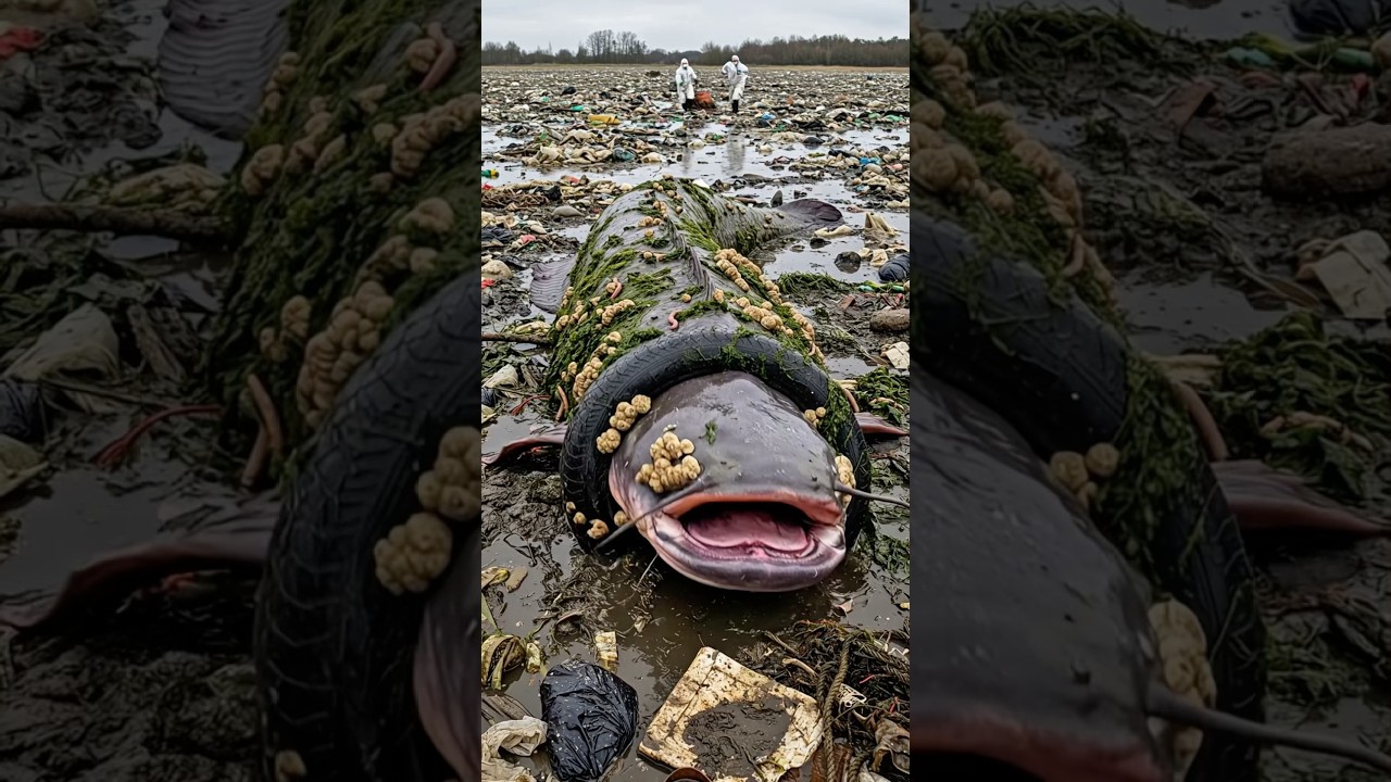 Rescuing a giant catfish with a tire stuck tightly around its neck