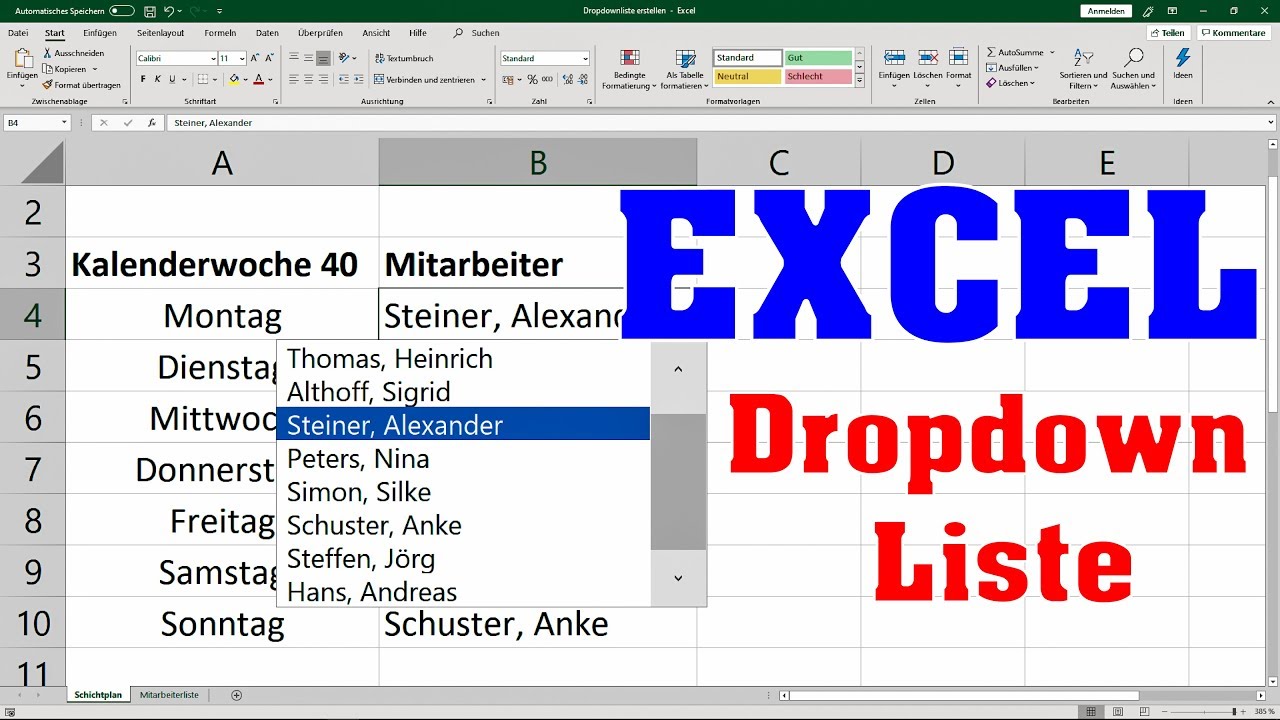 Excel Dropdown Liste erstellen  [dynamisch, erweitern, vervollständigen]