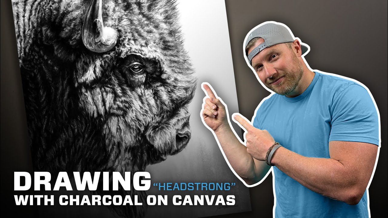 Drawing a Bison with Charcoal on Canvas
