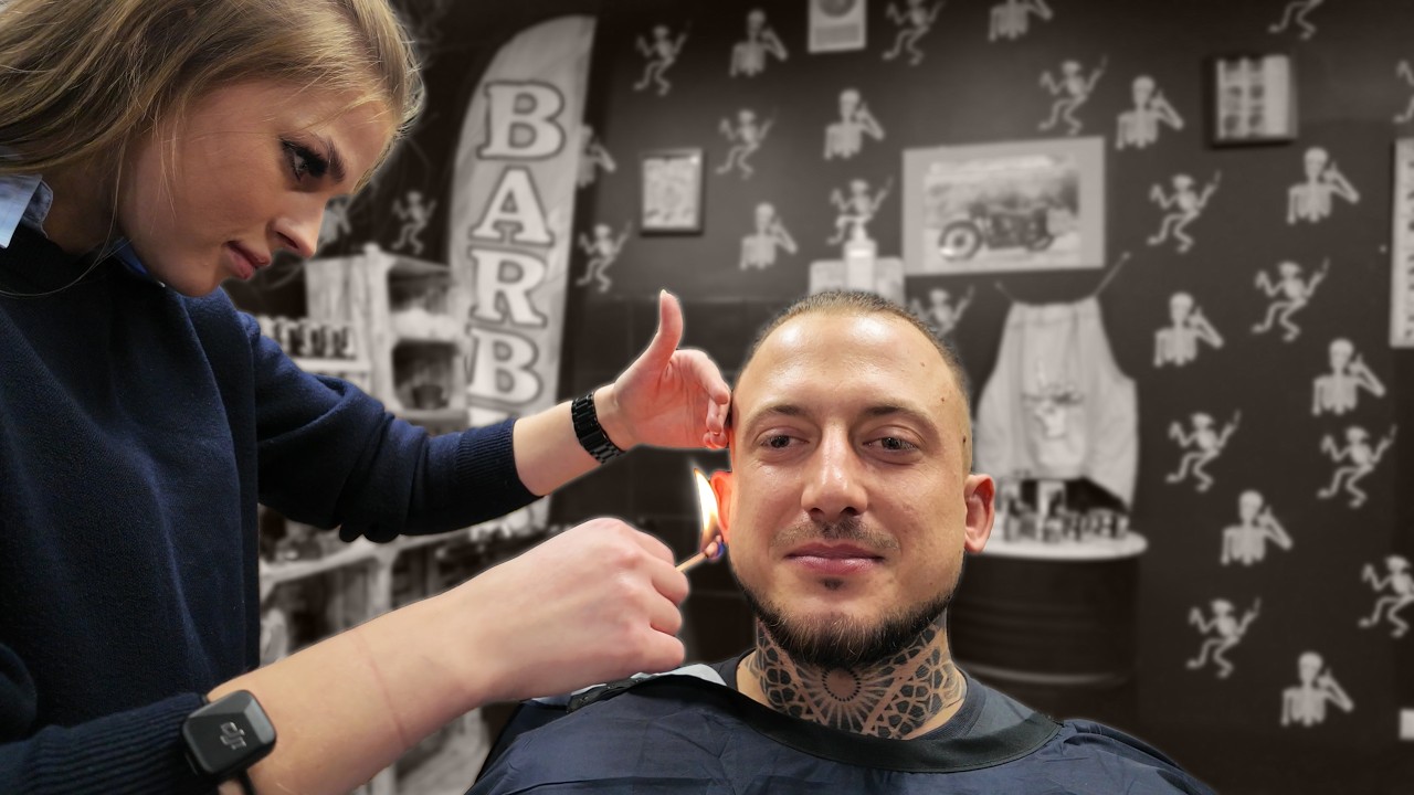 💈ASMR Fire Combo by Anastasia | Clean Man Bun Fade & Shave