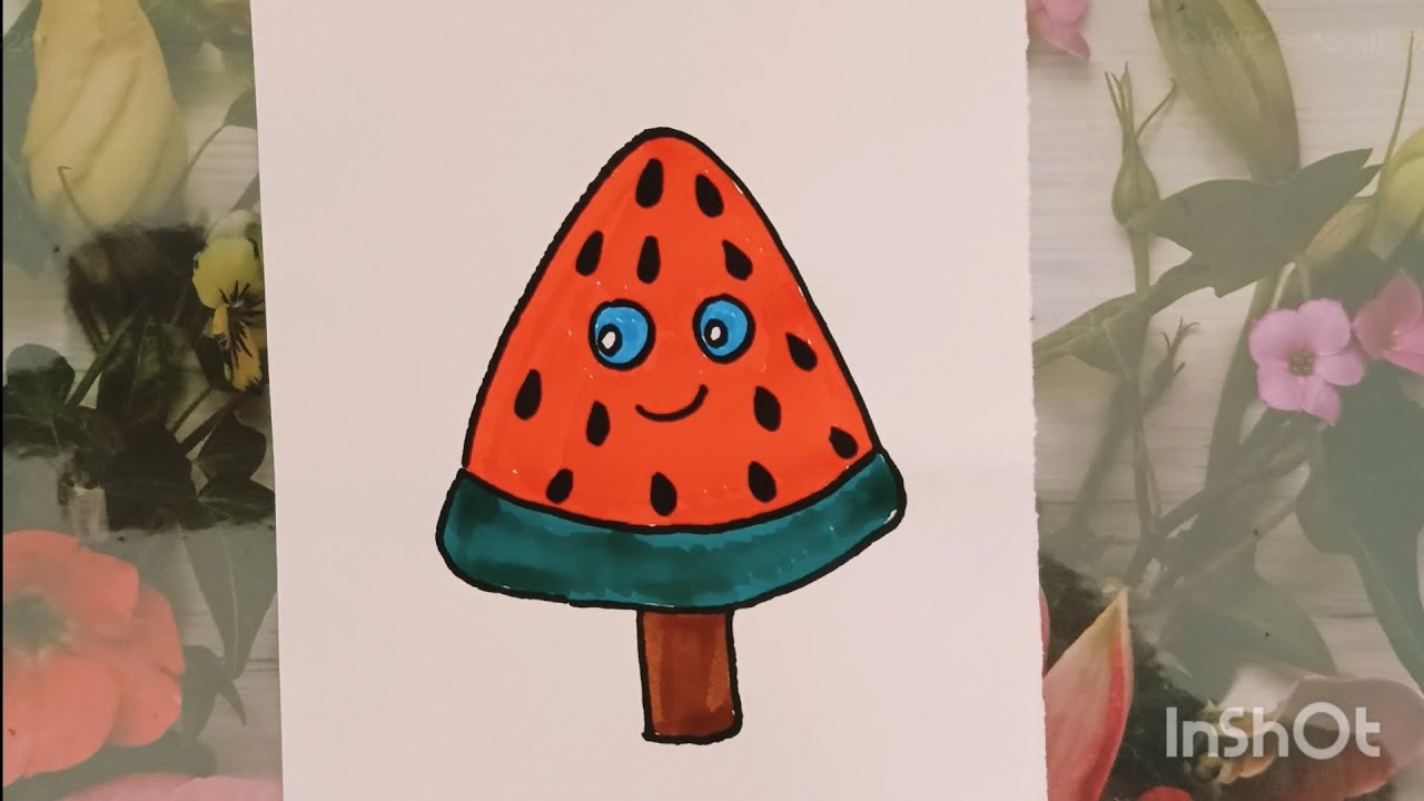 How to draw watermelon icecream step by step 