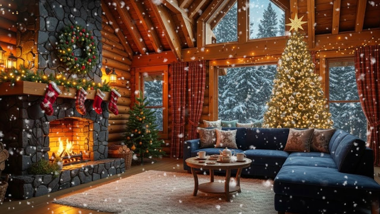 🎄 Peaceful Christmas Music for Relaxation 🔥 Warm Fireplace, Calm Holiday Atmosphere