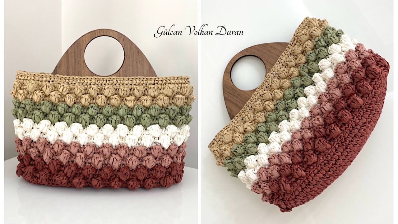 RAFYA İP İLE POPCORN MODEL ÖRGÜ TOTE ÇANTA YAPIMI - RENKLİ ÖRGÜ ÇANTA MODELİ