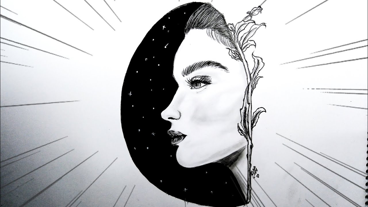 كلى أمل رغم المجهول | رسم تعبيرى بالرصاص سهل جدا لتعليم الرسم | تعلم رسم بنات Easy drawing