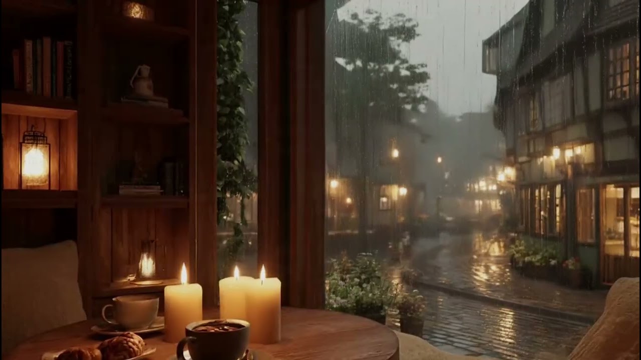 Cozy Cabin Window Rain 🌧️ Soft Piano Music for Deep Sleep & Relaxing Forest Night