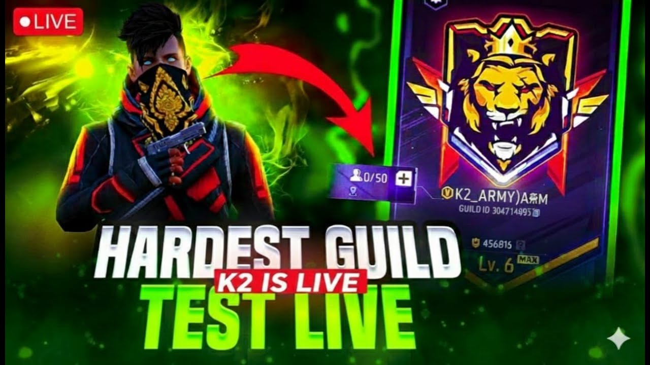 🔴1 vs 2 Guild Test 💥 | Winning Prize ₹500 🏆 FF LIVE 💎🤯 K2 IS LIVE💀 #gyangaming #giveaway #tondegamer