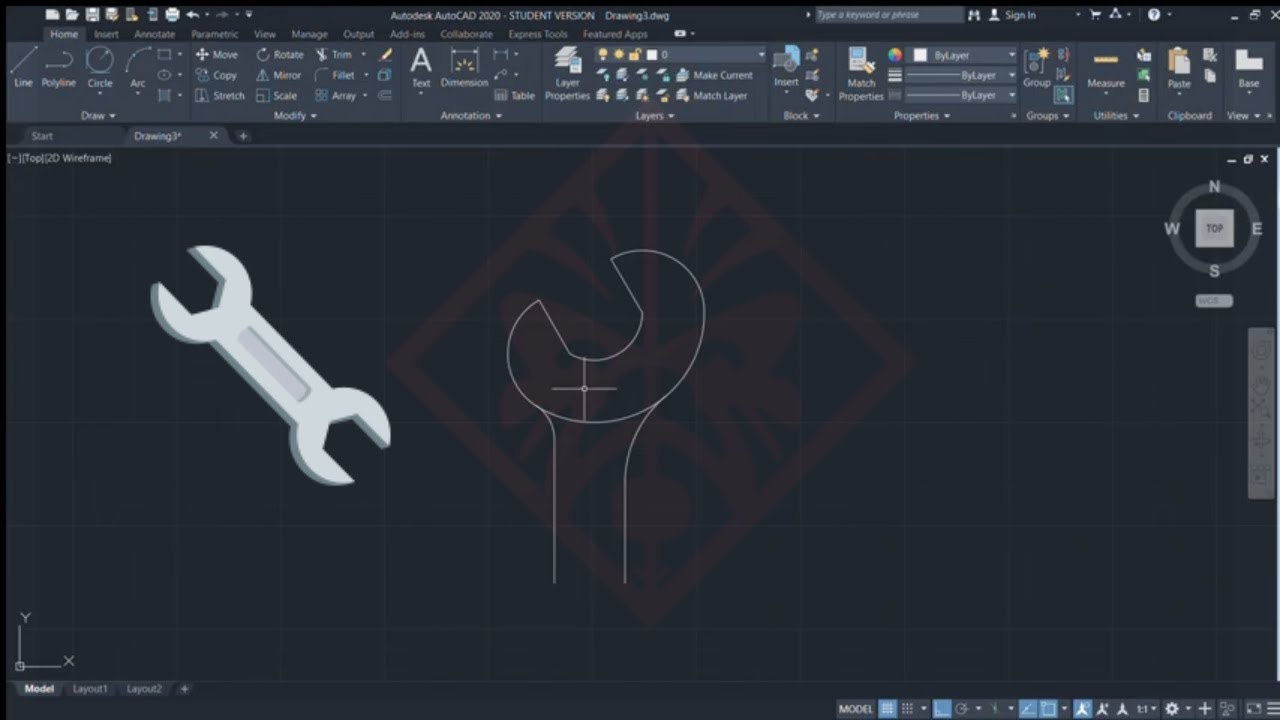 Drawing a Spanner using AutoCAD 2020 (Tutorial)