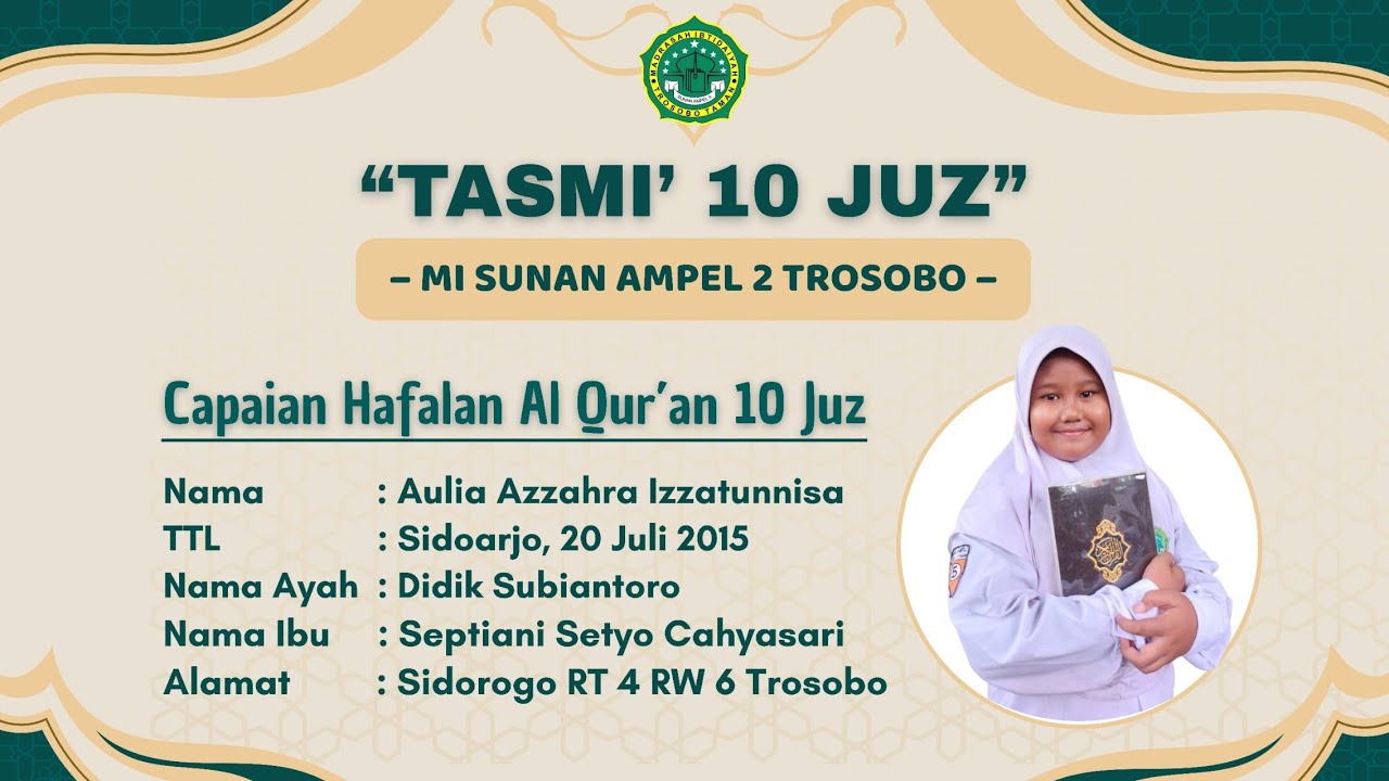 Tasmi' AlQur'an 10 Juz - Aulia Azzahra Izzatunnisa Kelas 4