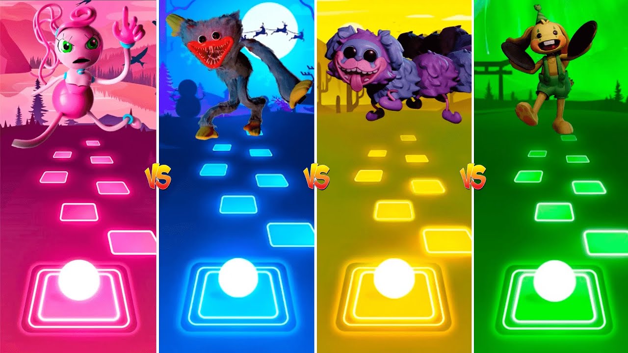 Mommy Long Legs vs Huggy Wuggy vs Pj Pug A Pillar vs Bunzo Bunny - Tiles Hop EDM Rush / Music Game