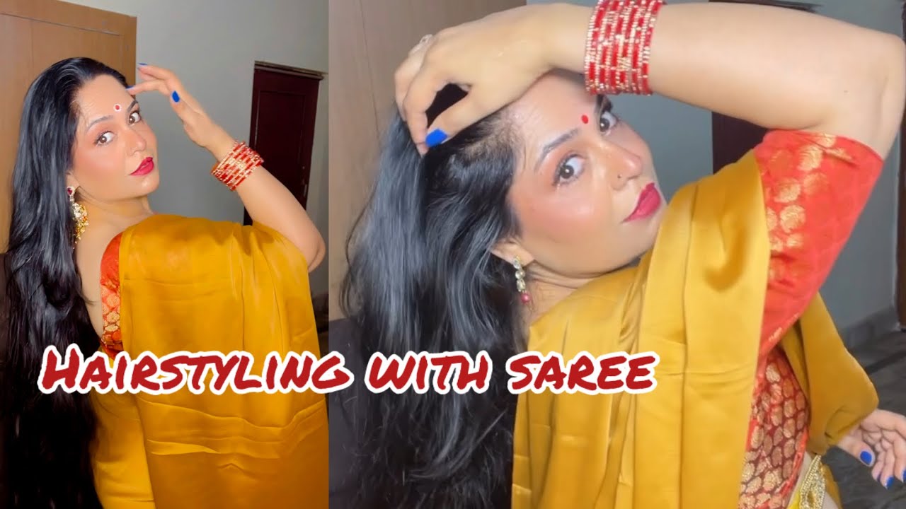 Red pearl headgear styling on Bigbun /hairstyle tutorial/ partywear hairstyle / hairbun with saree 