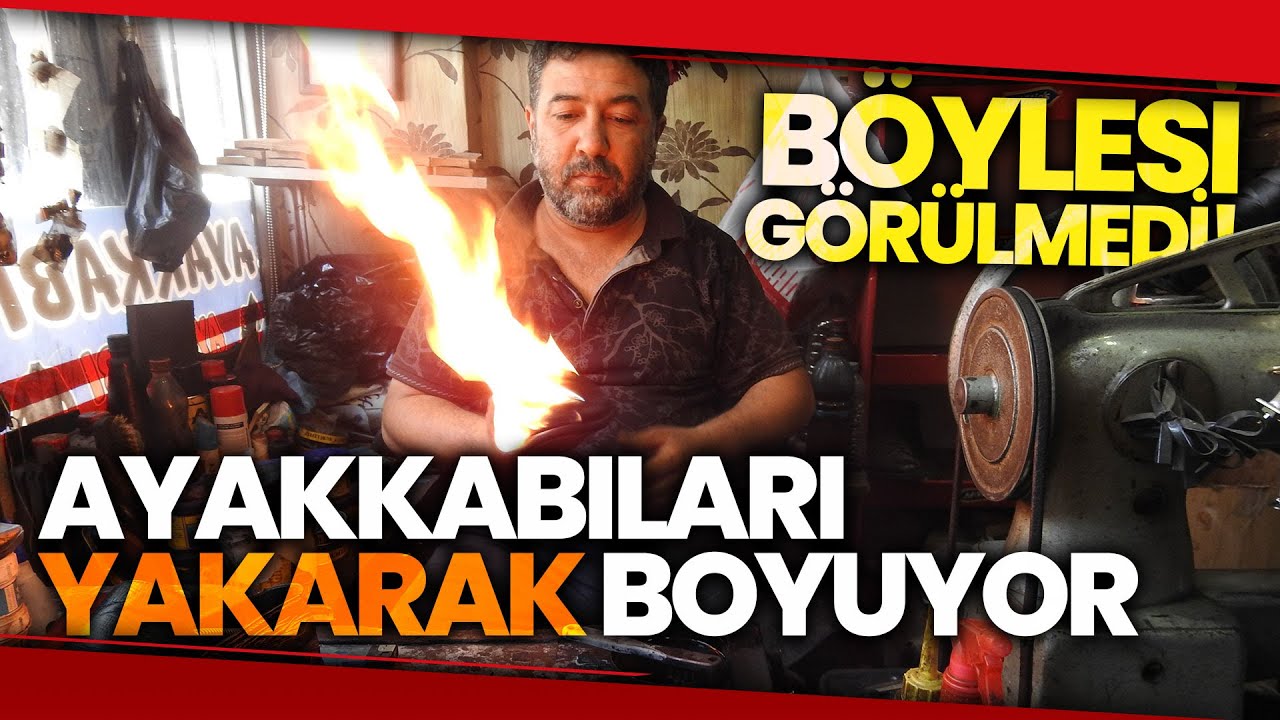 Ayakkabıları 45 Derecede Ateşle Yakarak Boyuyor