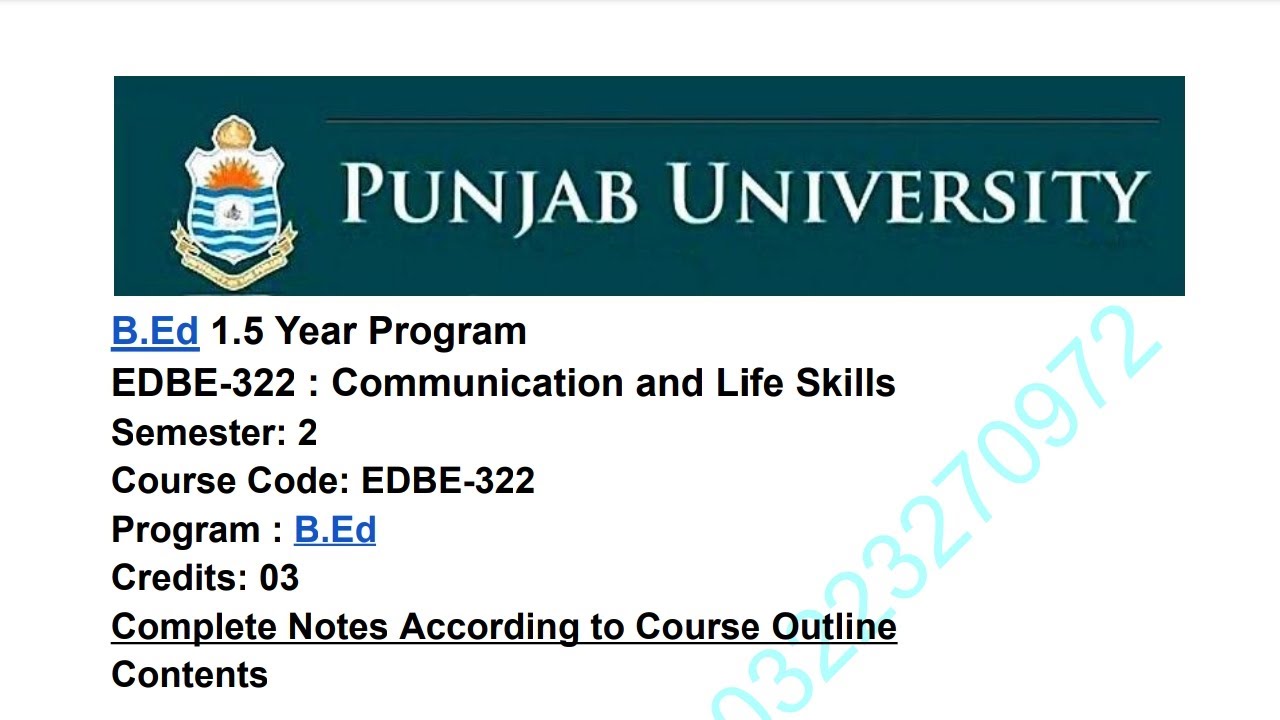 B.Ed 1.5 Year Program ~EDBE~322(Communication and Life Skills) ~ Complete Notes According to Outline