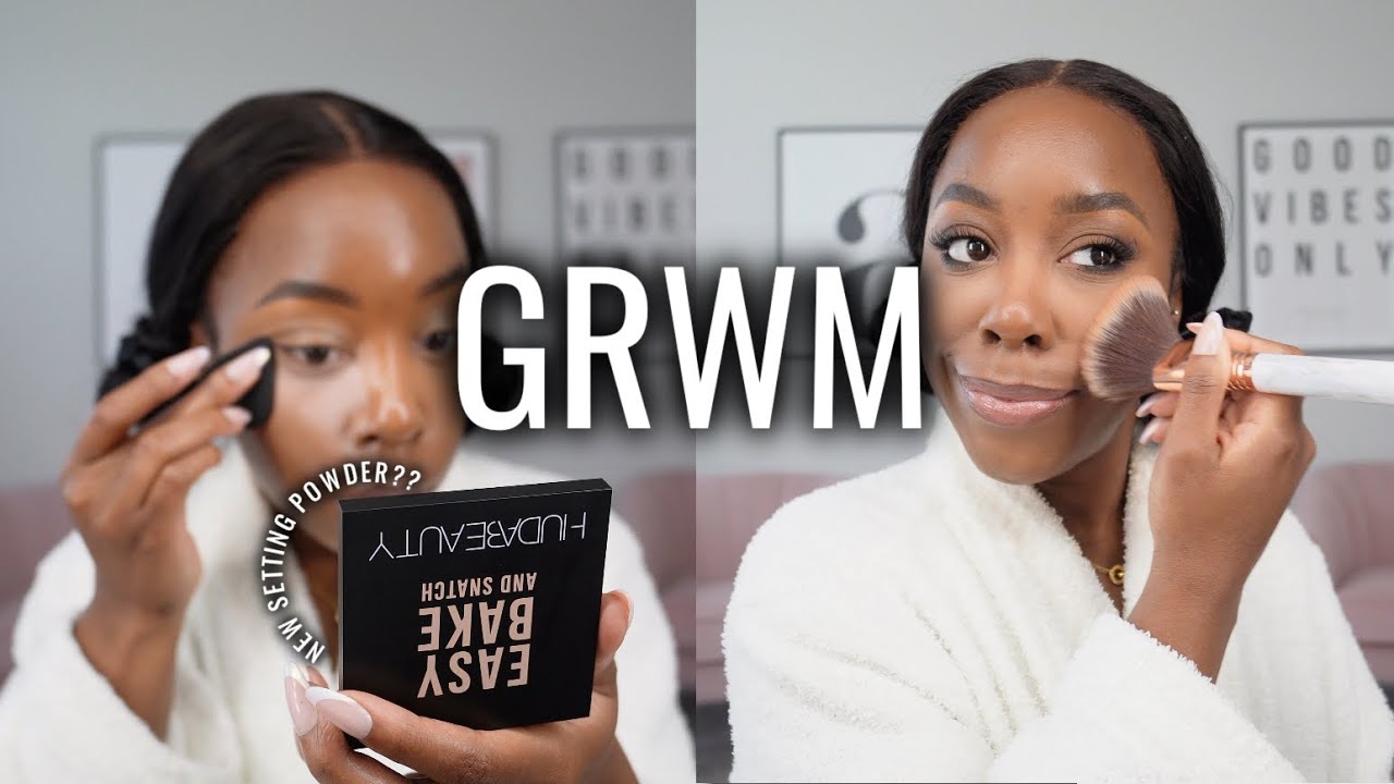 chill & grwm☕️ while trying a *NEW* pressed setting powder! | huda beauty | Andrea Renee