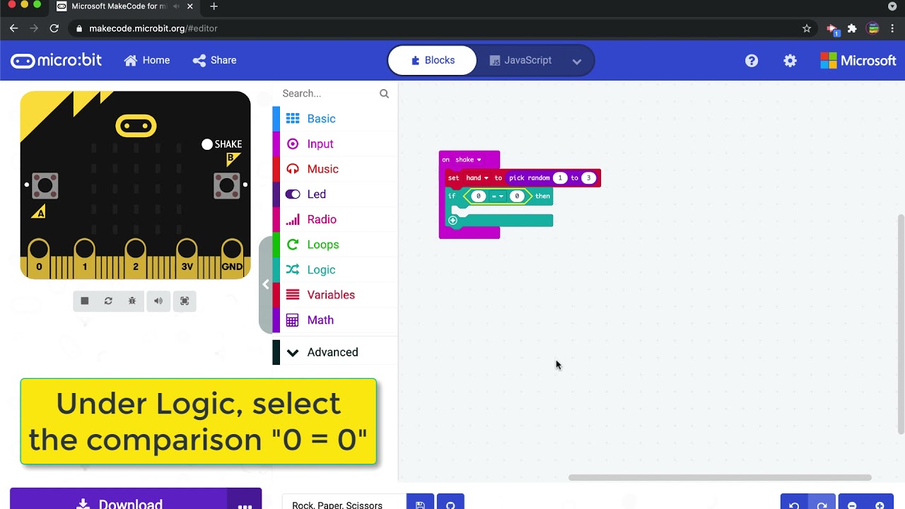 01. micro:bit - Камень, ножницы, бумага