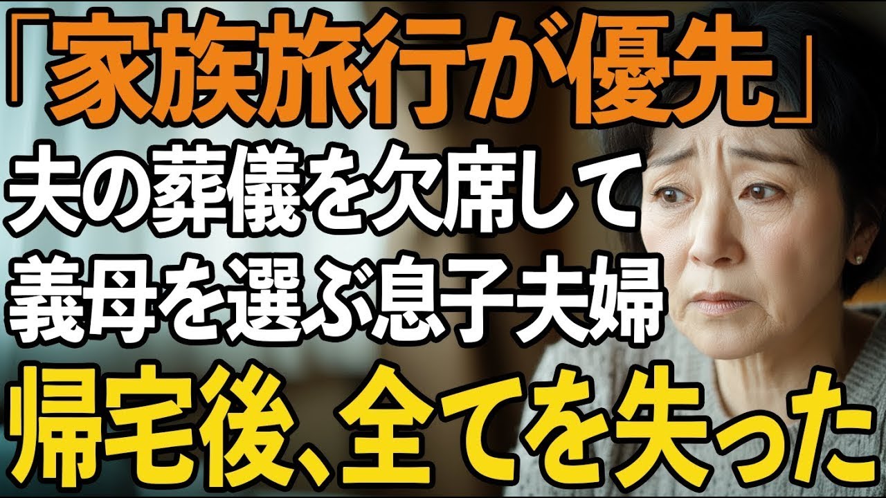夫の葬式より義両親との旅行を優先した息子夫婦「キャンセル料勿体ない」→3日後、帰ってきた息子たちはすべてを失いました【60代以上の方へシニアライフ】