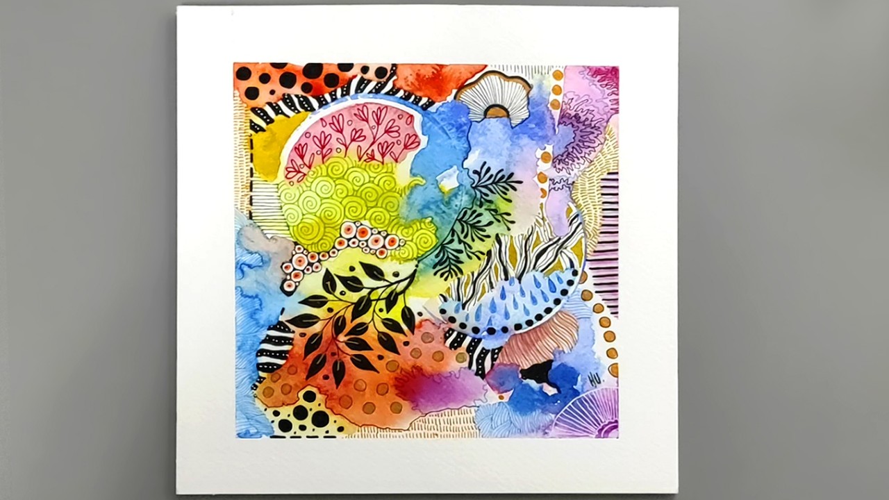 Colorful Zentangle with Watercolor | Relaxing Art Therapy Activity