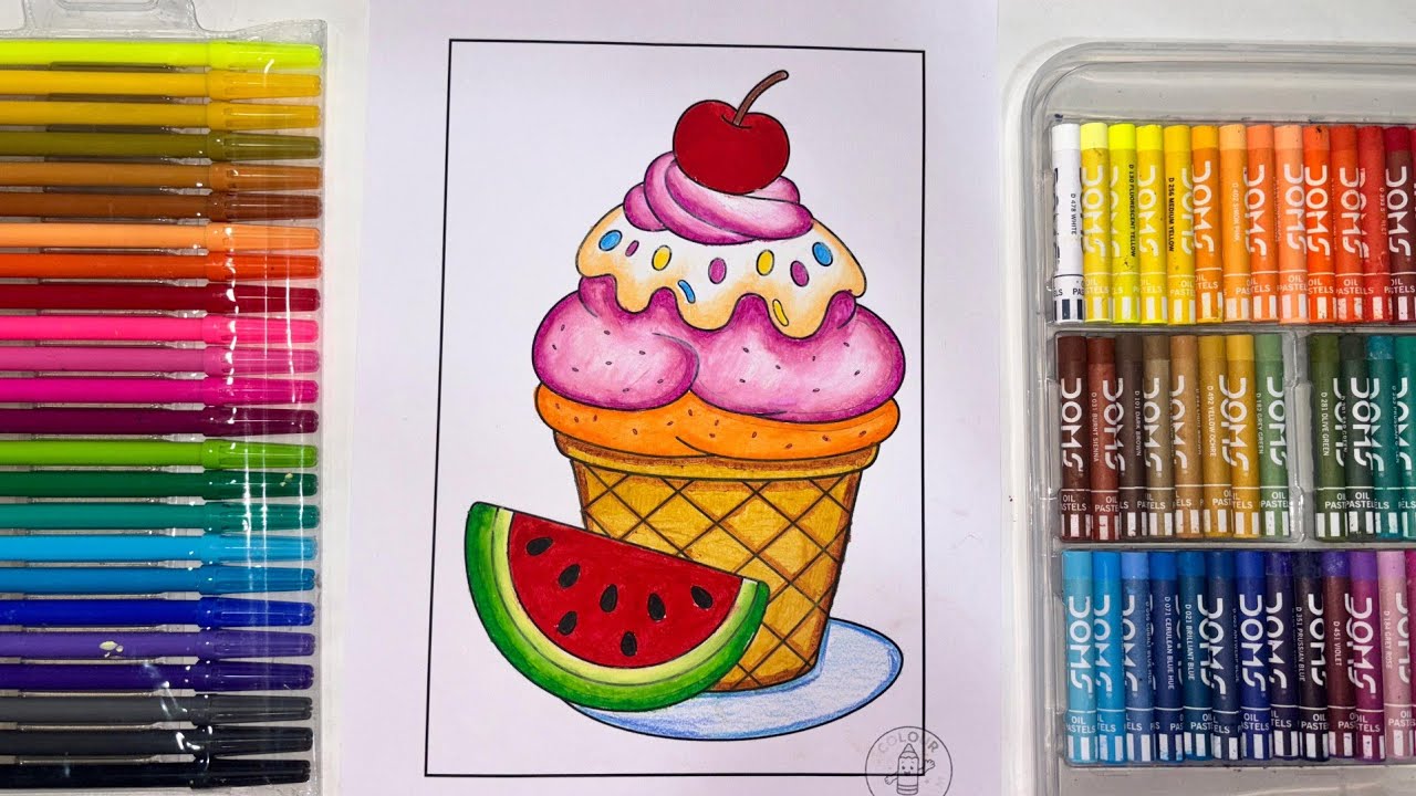 🍉 Cute Watermelon Ice Cream Drawing 🌈 | Easy Colorful Art for Kids & Beginners 🎨