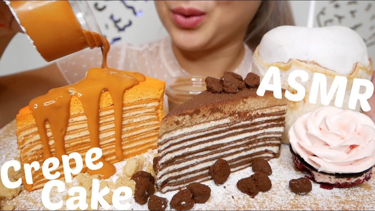 Crepe Cake (Thai Tea & Milo Crepe Cake) ASMR *NO Talking Eating Sounds | N.E Let's Eat