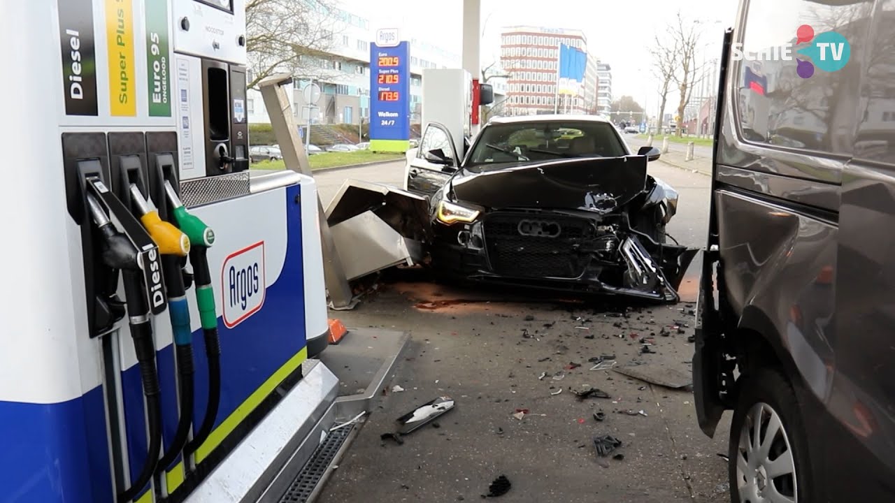 Automobilist met Audi vol lachgas ramt tankstation op Horvathweg
