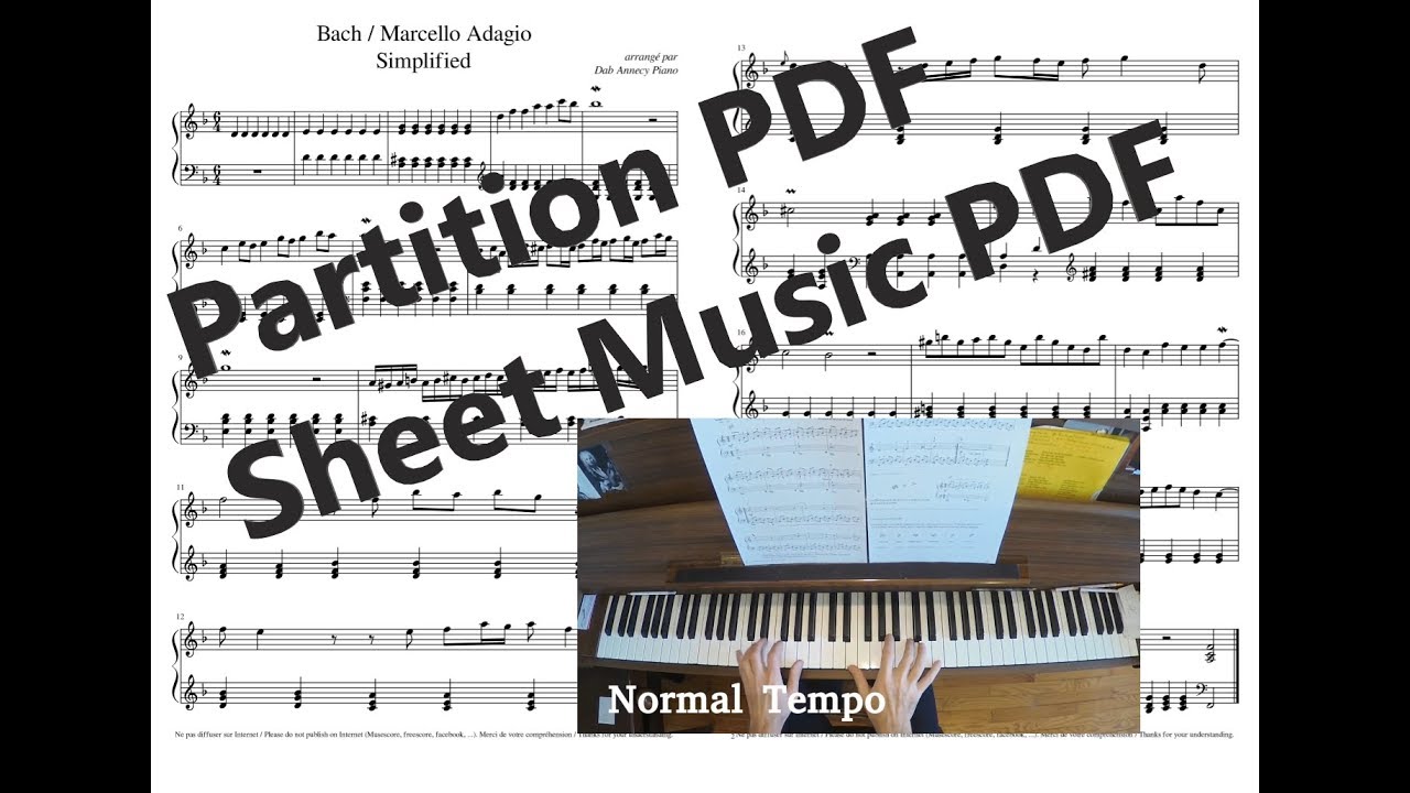 Marcello/Bach Adagio BWV 974 Simplified (Tutorial + Partition PDF/Piano Score PDF Sheet Music).