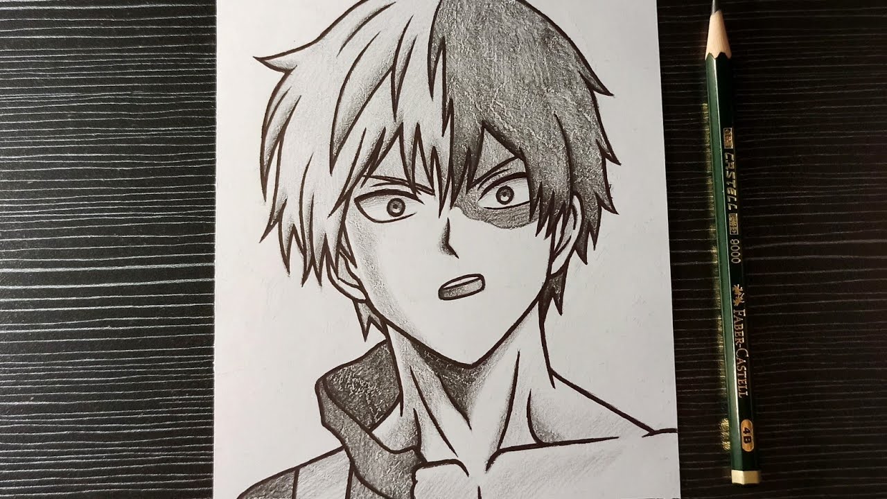 رسم تودوروكي من انمي بوكو نو هيرو بالرصاص | رسم انمي | drawing todoroki shoto