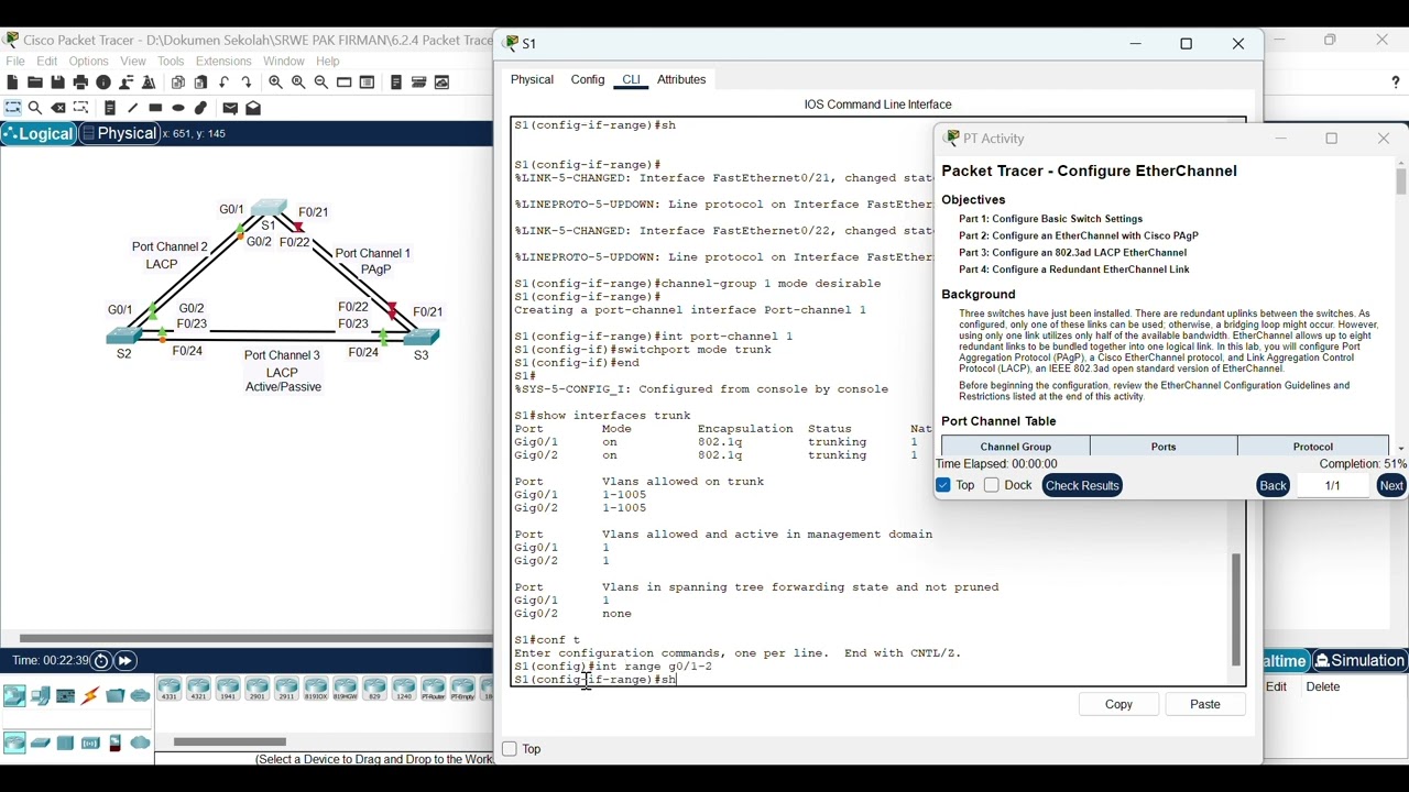 SRWE 6.2.4 Packet Tracer - Configure EtherChannel