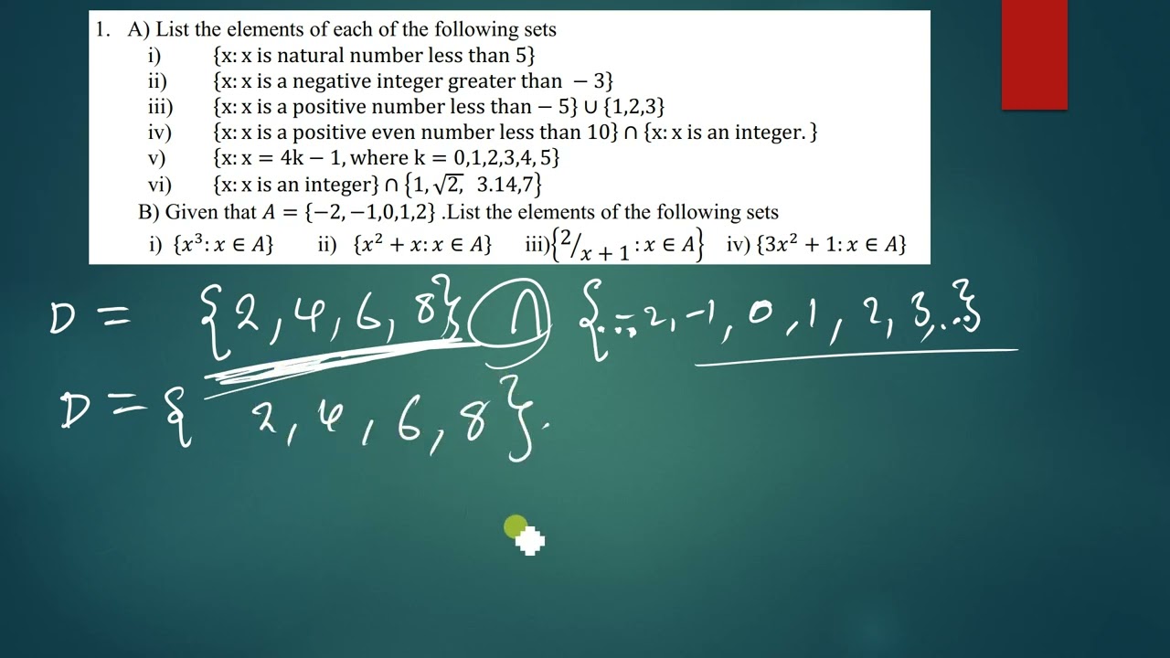 listing elements from set builder notation to roster notation