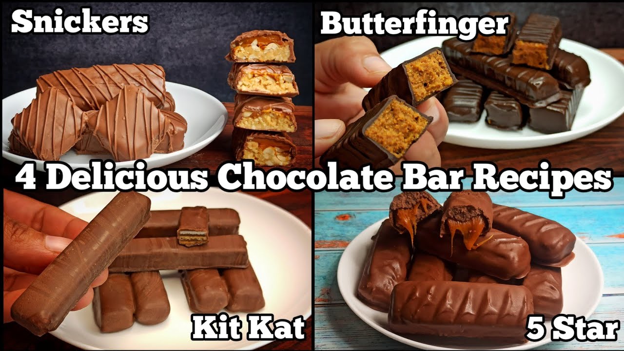 4 Homemade Popular Chocolate Bar Recipes: Kit Kat, Snickers, 5 Star, and Butterfingers!